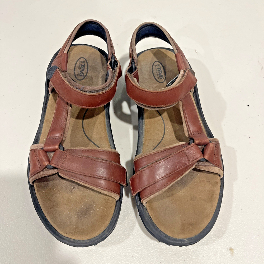 Teva Brown Leather Outdoor Hiking Trail Sturdy Tread Sandals Women Sz 9 Nature